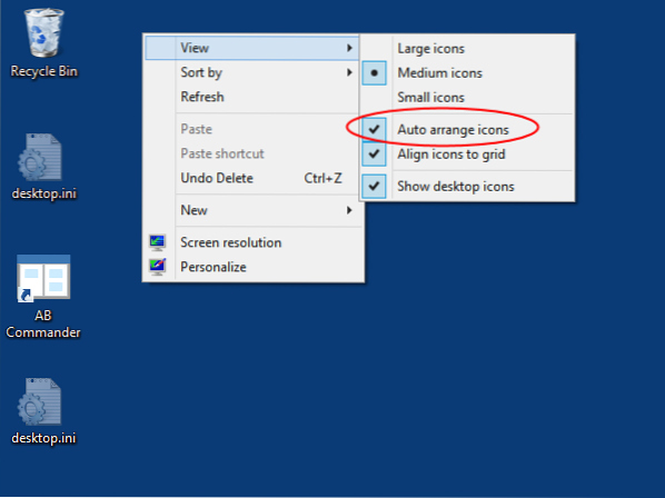 pictogramele desktop de la Windows 10 continuă să se rearanjeze