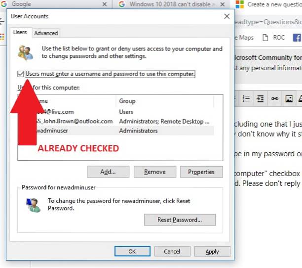 Windows 10 deshabilitar el inicio de sesión automático