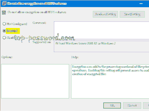 Windows 10 zakázat EFS