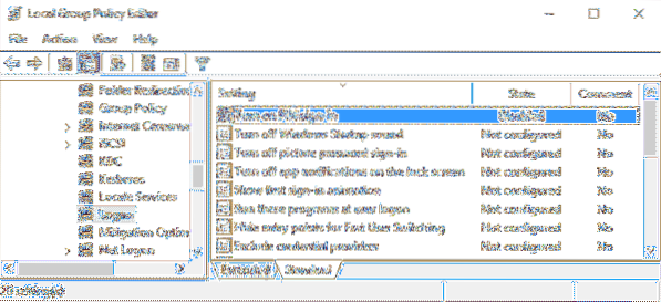 Windows 10 disabilita il pin