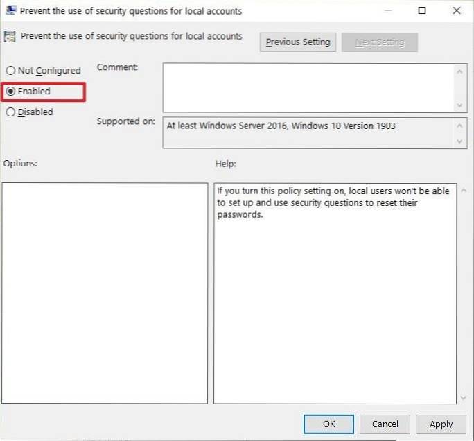 windows 10 disable security questions