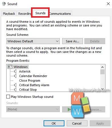 windows 10 disable system sounds