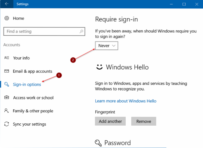windows 10 do not ask for password after sleep