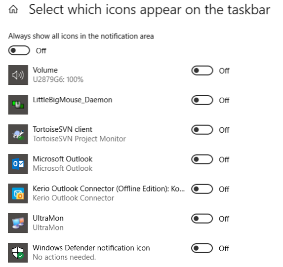 windows 10 ne cachez pas les icônes du plateau