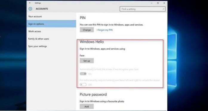 desbloqueo facial de windows 10