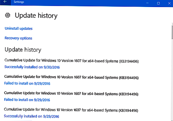 actualización del historial de windows 10