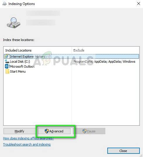 windows 10 indexing is not running
