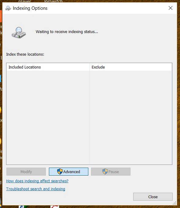 Windows 10 indexování se zaseklo