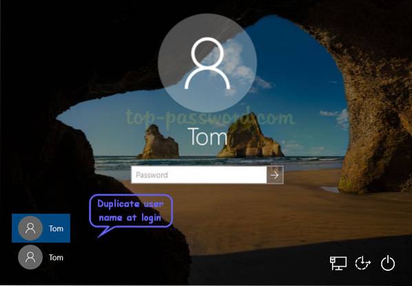 nome de usuário do tipo tela de login do windows 10