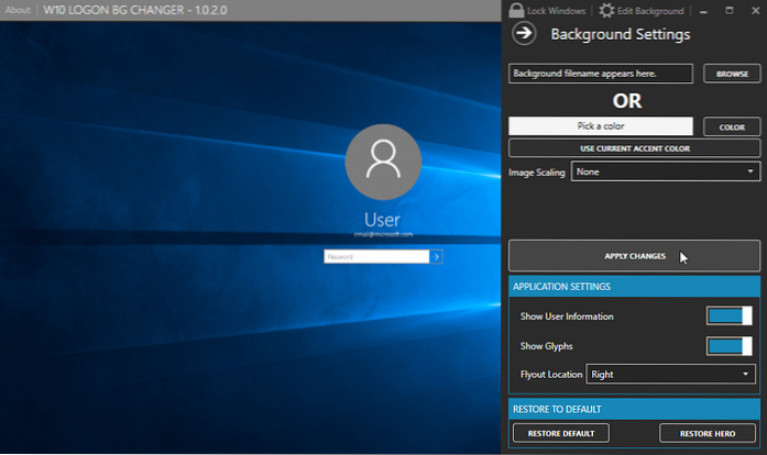 cambiador de fondo de inicio de sesión de windows 10