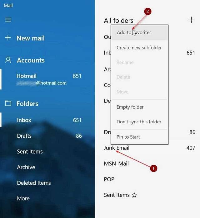 aplikace pro Windows 10 mail nevyžádaná složka
