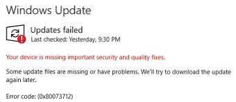 Windows 10 saknar viktiga filer