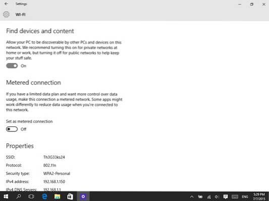 perfil de red de windows 10