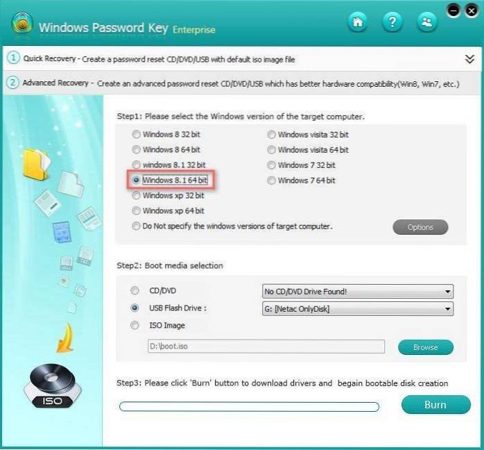 réinitialisation du mot de passe windows 10 iso