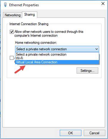 windows 10 dele internett over ethernet