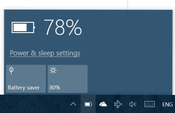Windows 10 viser batterilading