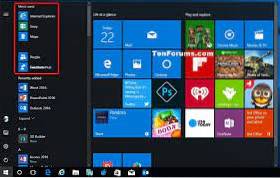 nejpoužívanější nabídka Start systému Windows 10