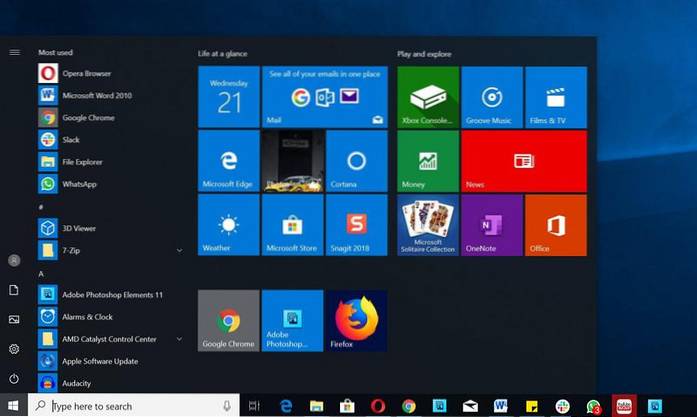 il menu di avvio di Windows 10 non si aggiorna