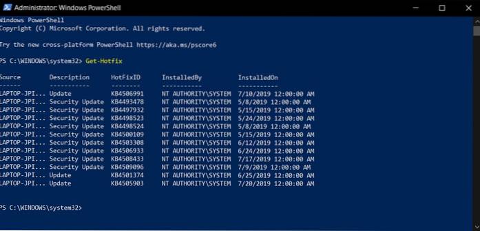 lista de actualización de windows 10 cmd