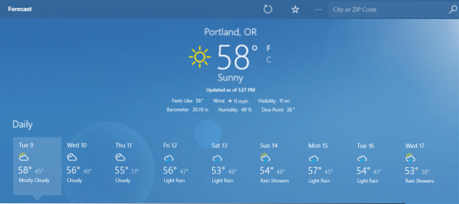 widget de clima do windows 10