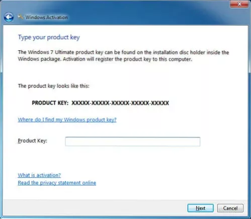 clave de producto de windows 7