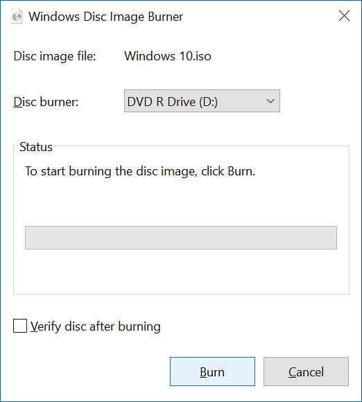 graveur d'image de disque windows windows 10 manquant