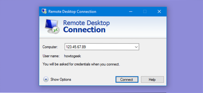Windows Remote Desktop fra internettet