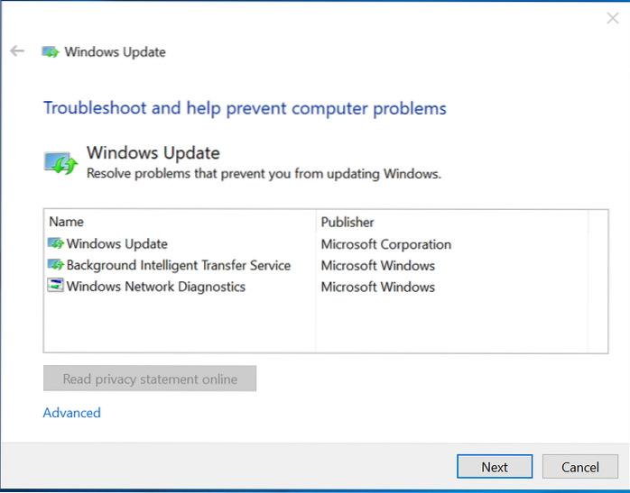 Poradce při potížích s aktualizací systému Windows