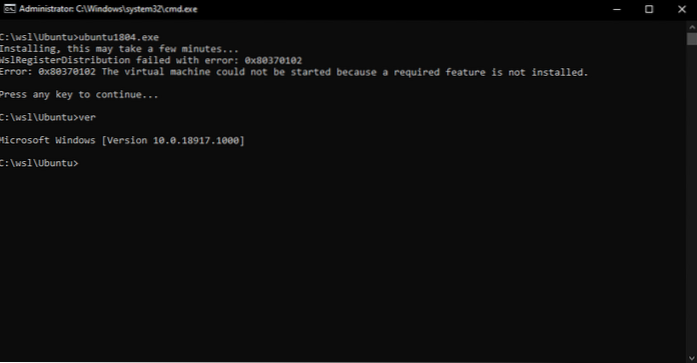 wslregisterdistribution se nezdařil s chybou 0x80370102