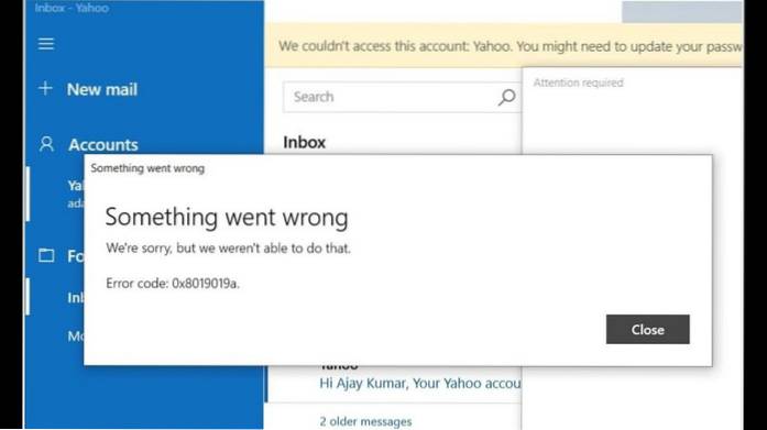 yahoo mail not working on windows 10 mail app