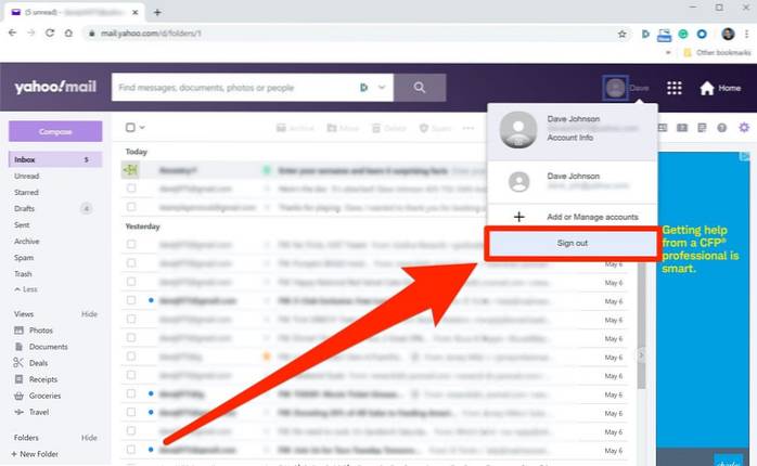Yahoo mail se odhlásí automaticky