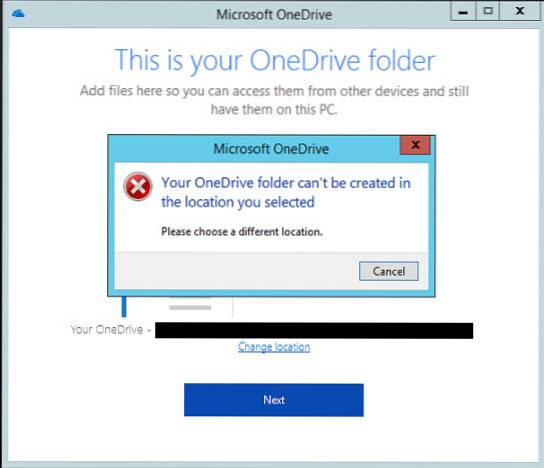 su carpeta onedrive no se puede crear en la ubicación del servidor terminal