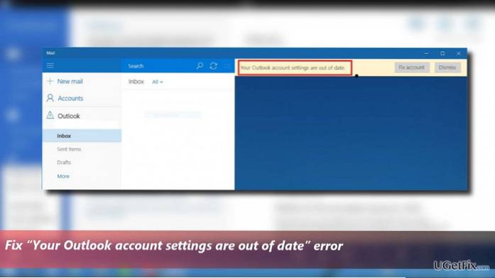 suas configurações do Outlook estão desatualizadas