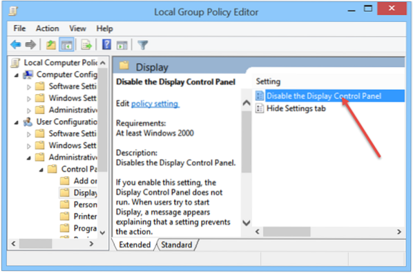 o administrador do sistema desativou a inicialização do painel de controle de exibição