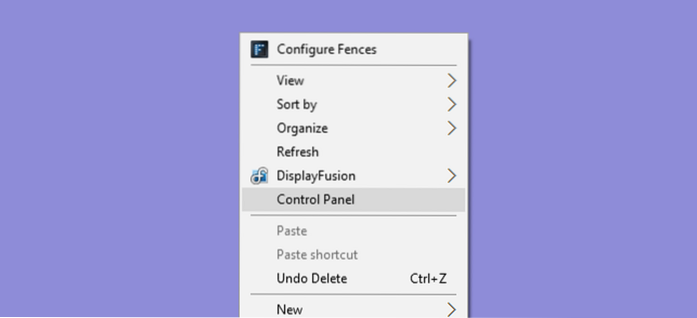 agregar panel de control al menú contextual