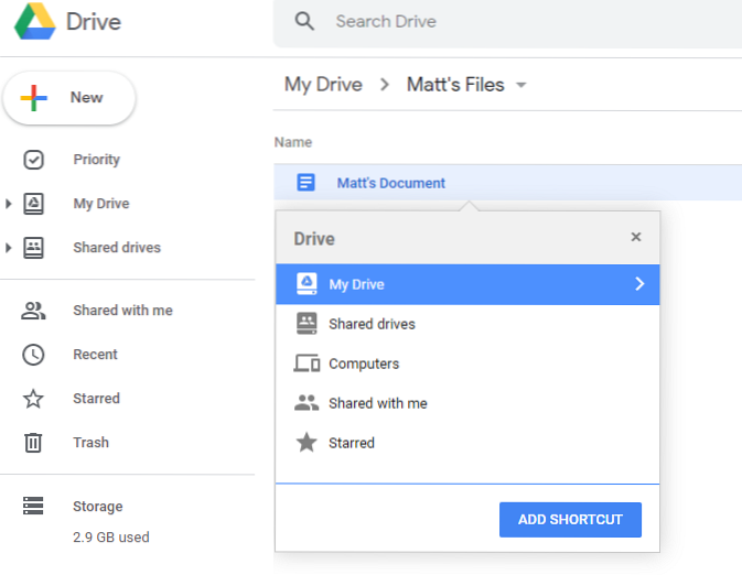 add shortcut to drive