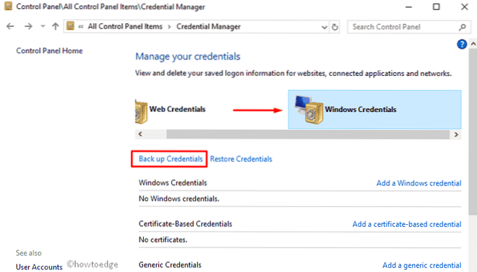 přidat pověření systému Windows 10