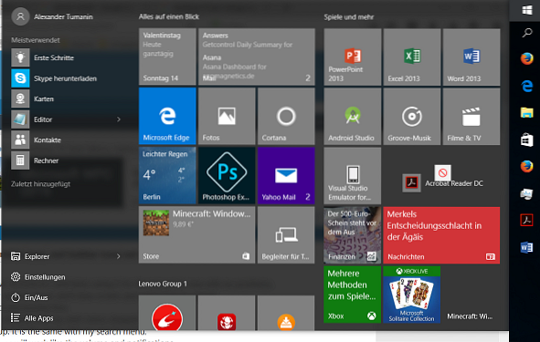 impossible de détacher du menu de démarrage Windows 10