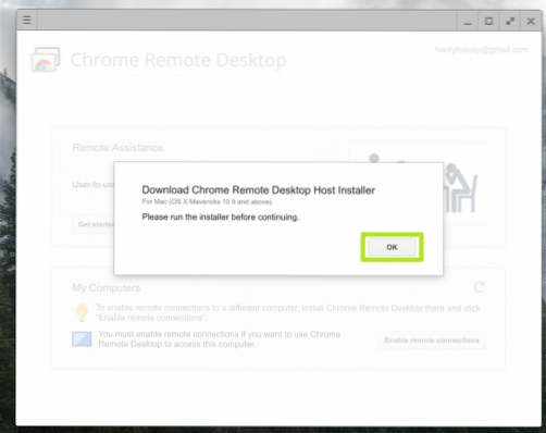 chrome ekstern desktop vært