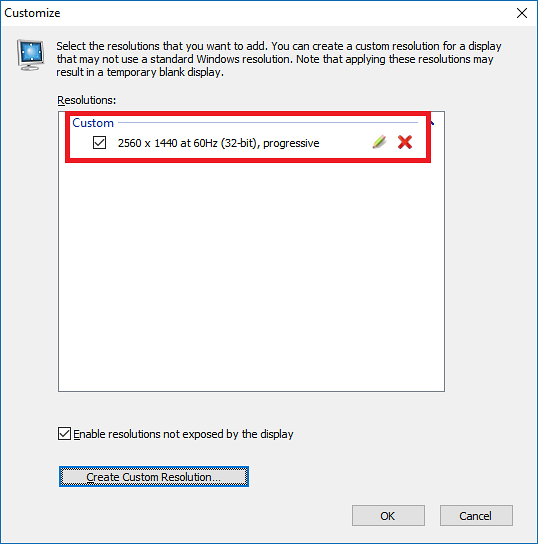 tilpasset oppløsning støttes ikke av skjermen