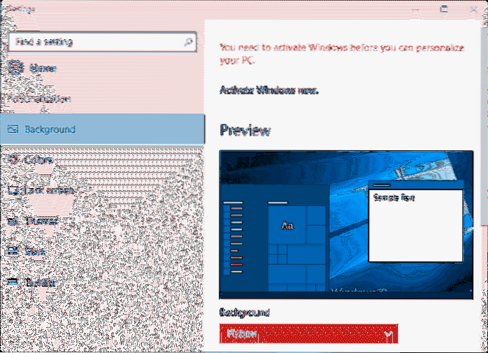 tilpasse Windows 10 uten aktivering