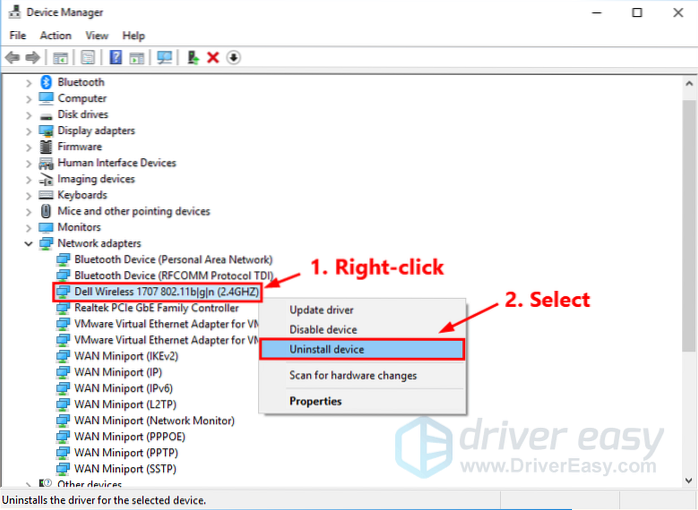 smazat ovladač Wi-Fi Windows 10