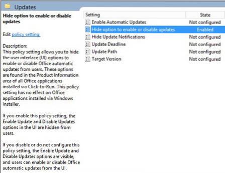 deaktiver Office 365-opdateringer GPO