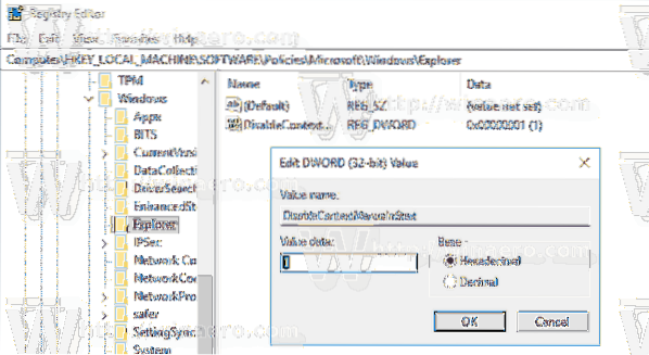 zakázat nabídku Start Windows 10 registru