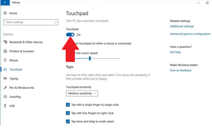 zakázat touchpad při psaní systému Windows 7