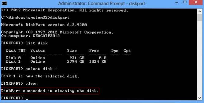 diskpart clean partition