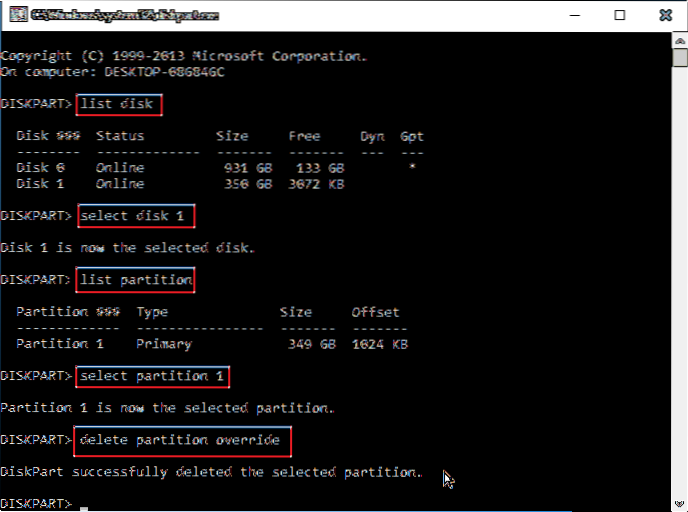 diskpart delete partition force
