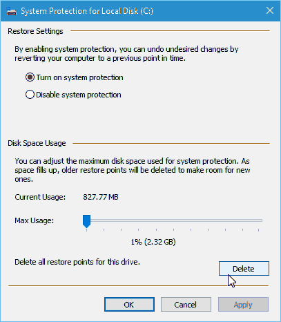 does restore point delete files