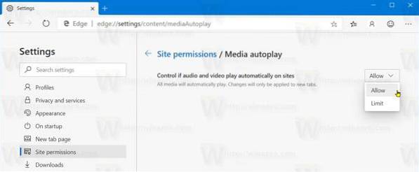Brak bloku automatycznego odtwarzania multimediów Edge