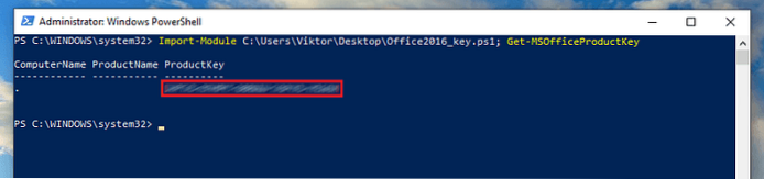 get office 2016 product key powershell